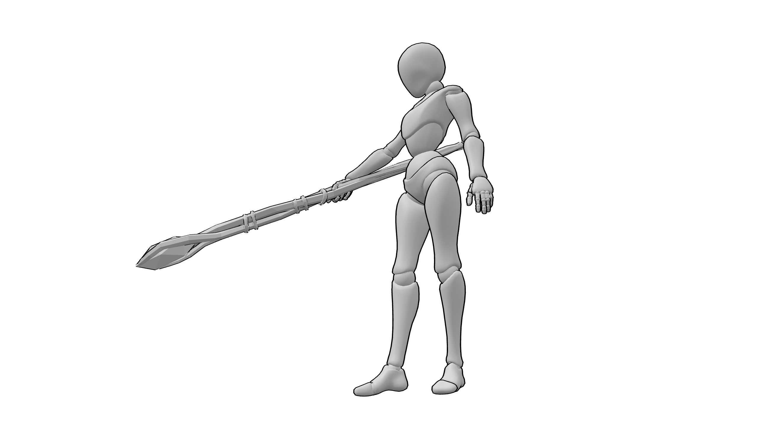 持长柄武器站立