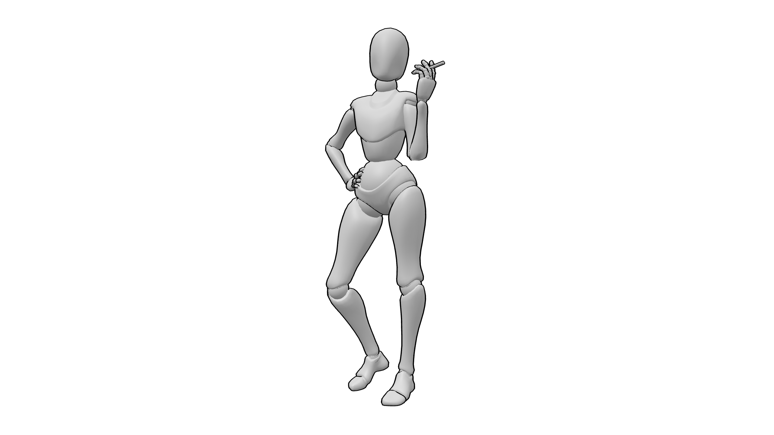 叉腰持烟站立