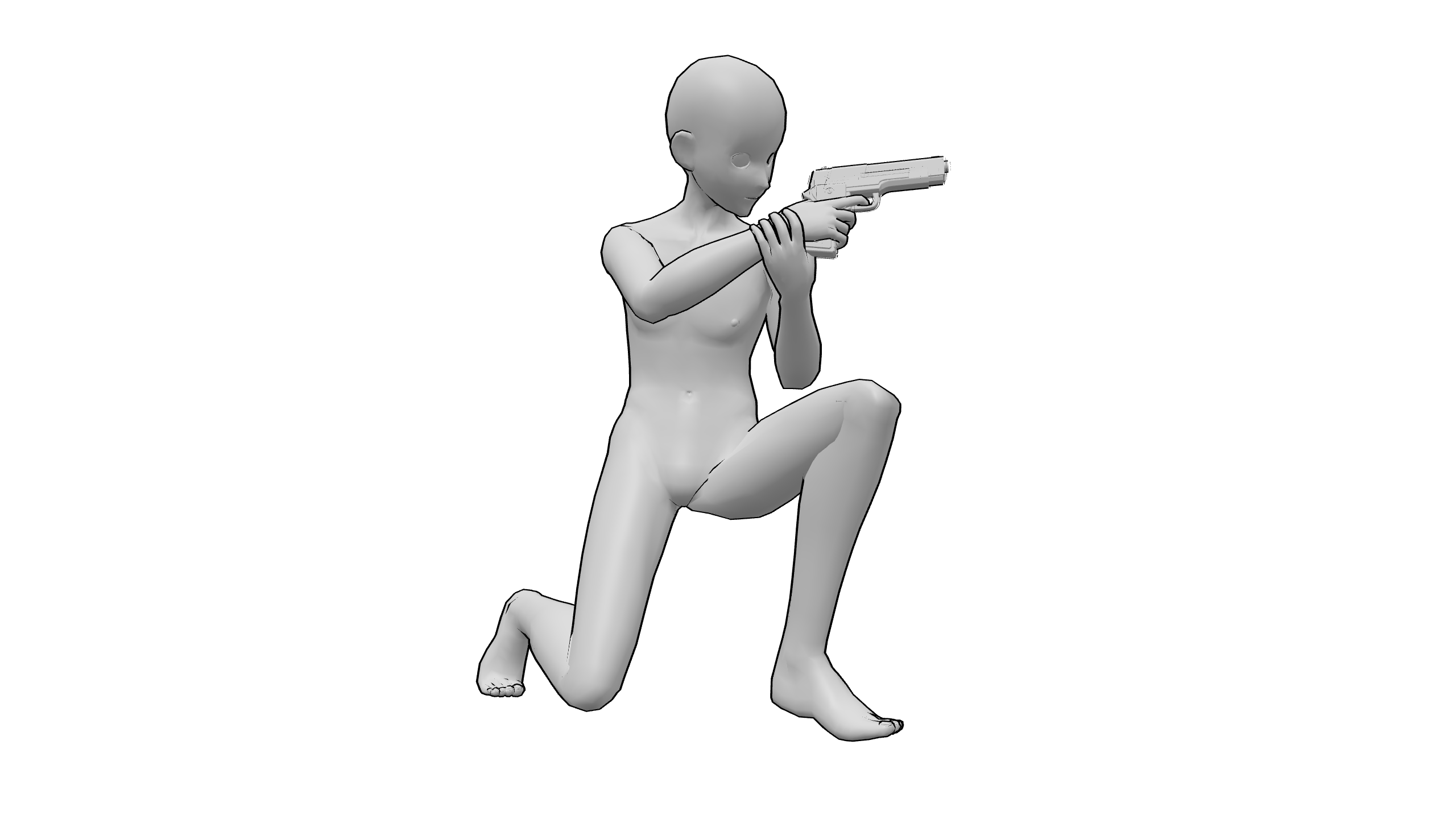 单膝跪地瞄准射击