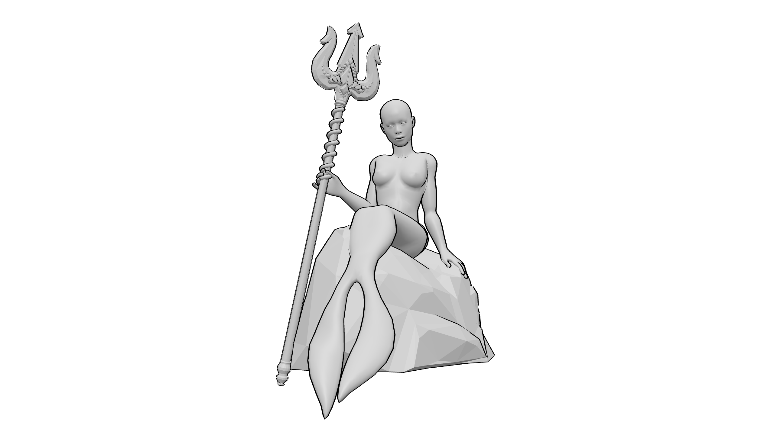 美人鱼持戟坐姿