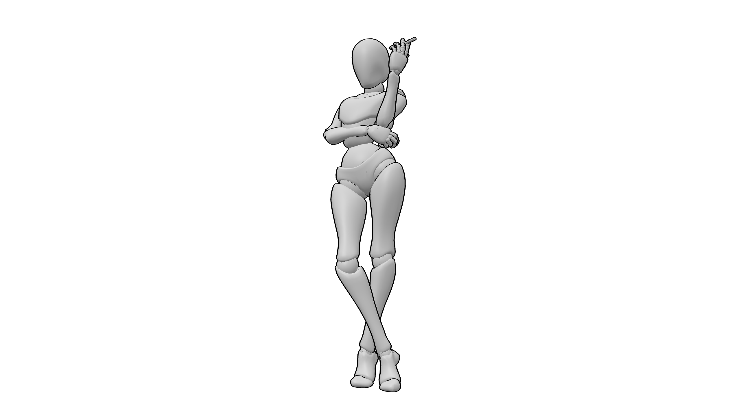 单手叉腰抬臂站立